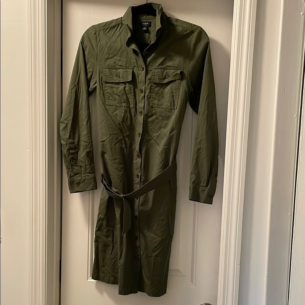J Crew Green Button-Up Shirt Dress